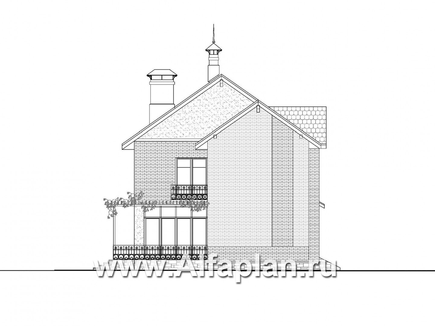 Проекты домов Альфаплан - «Дипломат Плюс» - дом с бильярдной и гаражом на два автомобиля - изображение фасада №2
