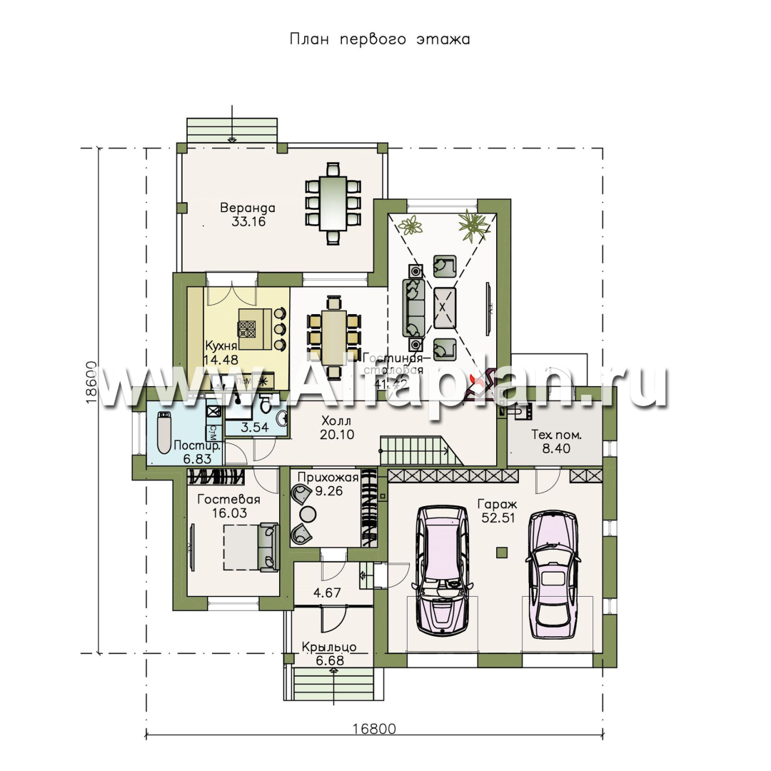 Проекты домов Альфаплан - «Привилегия» - элегантный коттедж с большим гаражом и террасой - план проекта №1