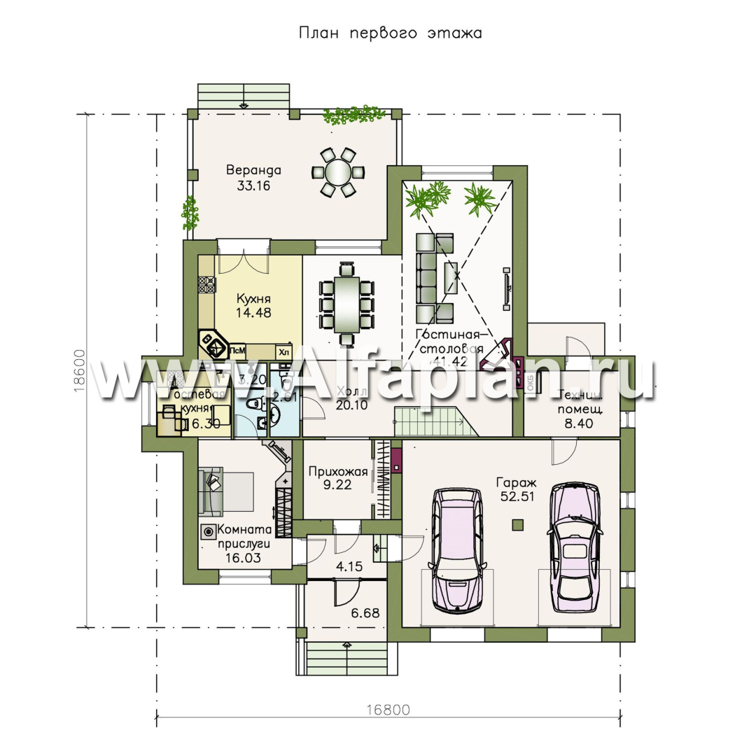 Проекты домов Альфаплан - «Привилегия» - элегантный коттедж с большим гаражом и террасой - план проекта №3
