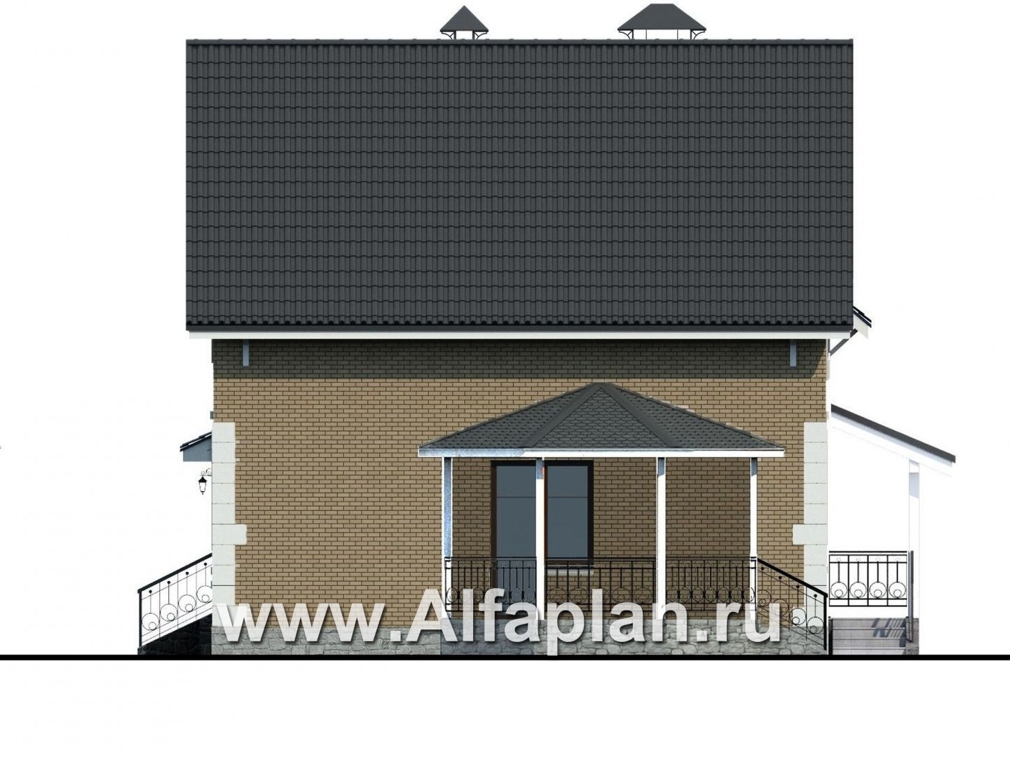 Проекты домов Альфаплан - Кирпичный дом «Оптима» с навесом и террасой - изображение фасада №2