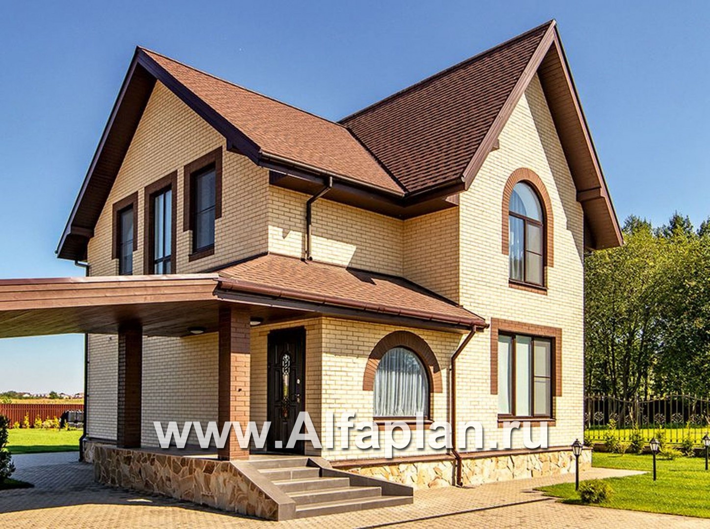 Проекты домов Альфаплан - Кирпичный дом «Оптима» с навесом и террасой - дополнительное изображение №3