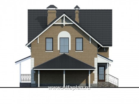 Проекты домов Альфаплан - Кирпичный дом «Оптима» с навесом и террасой - превью фасада №3
