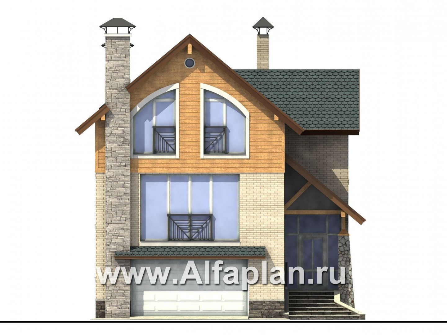 Проекты домов Альфаплан - «Экспрофессо» - комфортный дом для узкого участка - изображение фасада №1