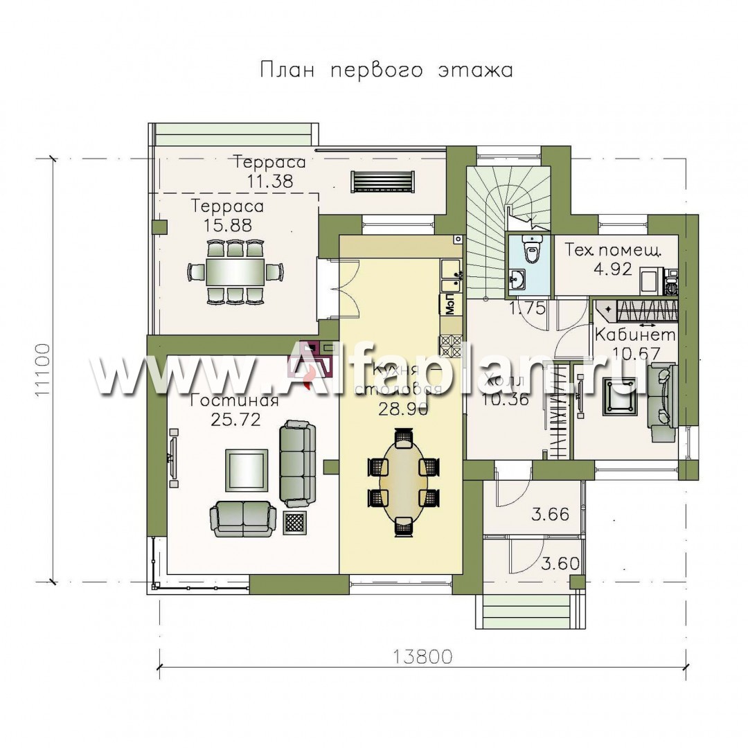 Проекты домов Альфаплан - «Драйв»- дом с высокой гостиной и  террасой - изображение плана проекта №1