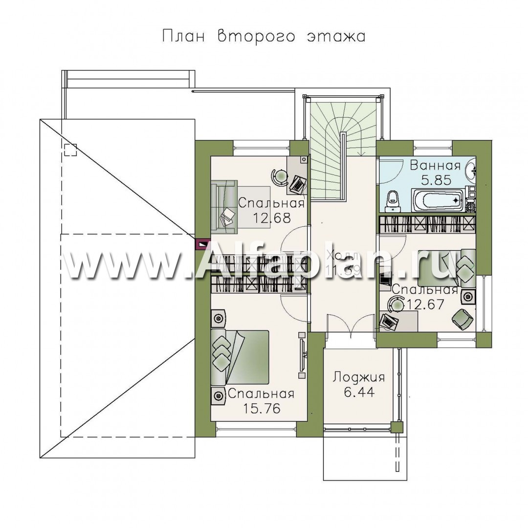 Проекты домов Альфаплан - «Драйв»- дом с высокой гостиной и  террасой - план проекта №2