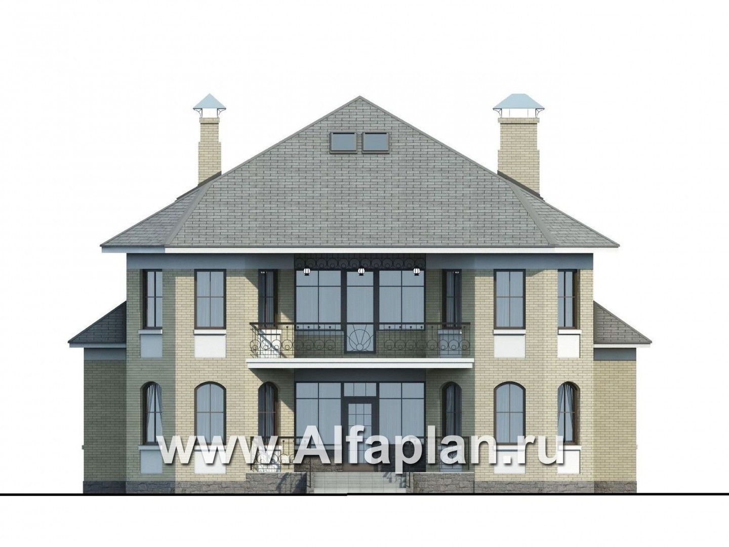 Проекты домов Альфаплан - «Рюрик» - солидный дом для солидной семьи - изображение фасада №1