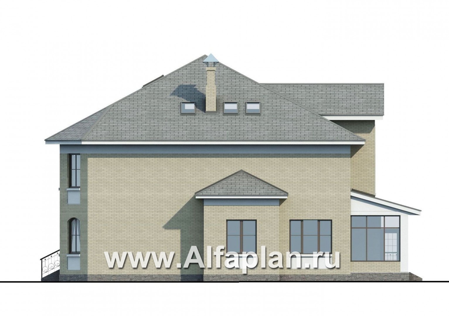 Проекты домов Альфаплан - «Рюрик» - солидный дом для солидной семьи - изображение фасада №2