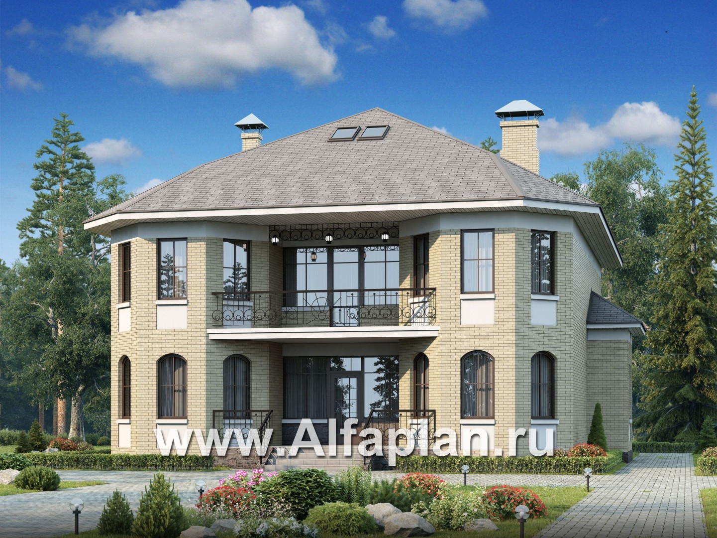 Проекты домов Альфаплан - «Рюрик» - солидный дом для солидной семьи - основное изображение