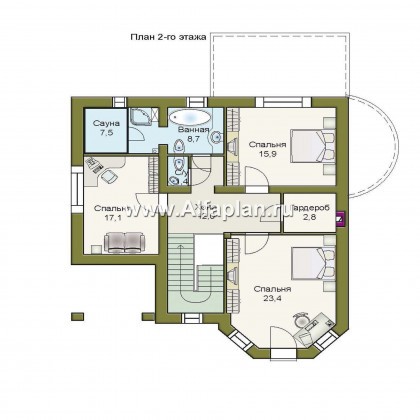 Проекты домов Альфаплан - «Ювенил» - двухэтажный загородный дом - превью плана проекта №2