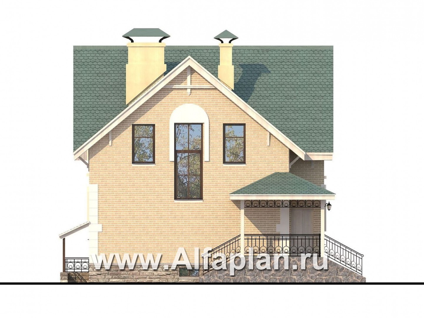 Проекты домов Альфаплан - Кирпичный дом «Оптима плюс» с подвалом - изображение фасада №3