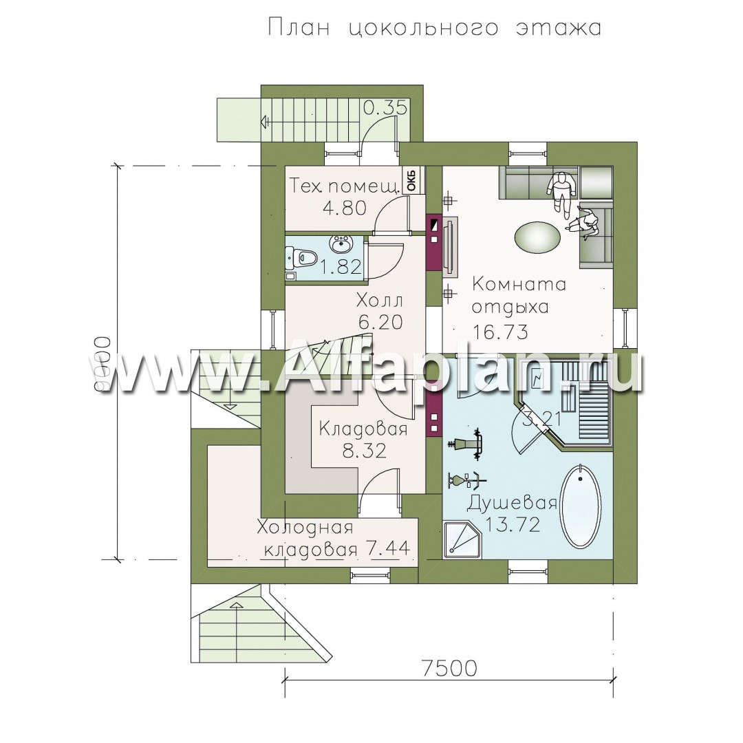 Проекты домов Альфаплан - Кирпичный дом «Оптима плюс» с подвалом - план проекта №1