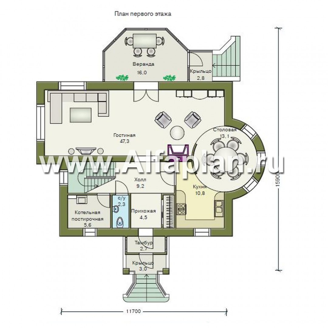 Проекты домов Альфаплан - «Эвита» - уютный дом загородный дом - изображение плана проекта №1