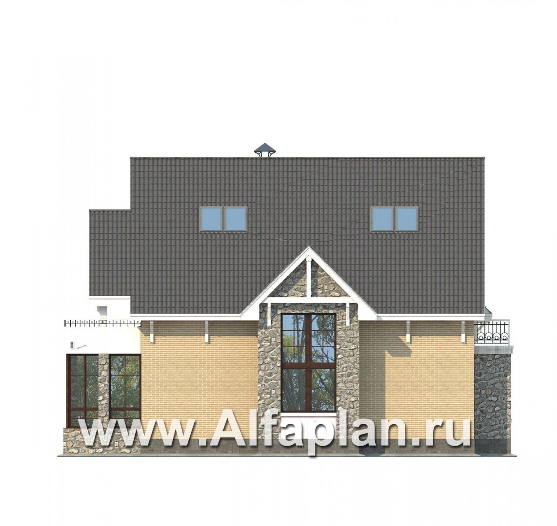 Проекты домов Альфаплан - «Белый ветер» - загородный коттедж с жилой мансардой - изображение фасада №2