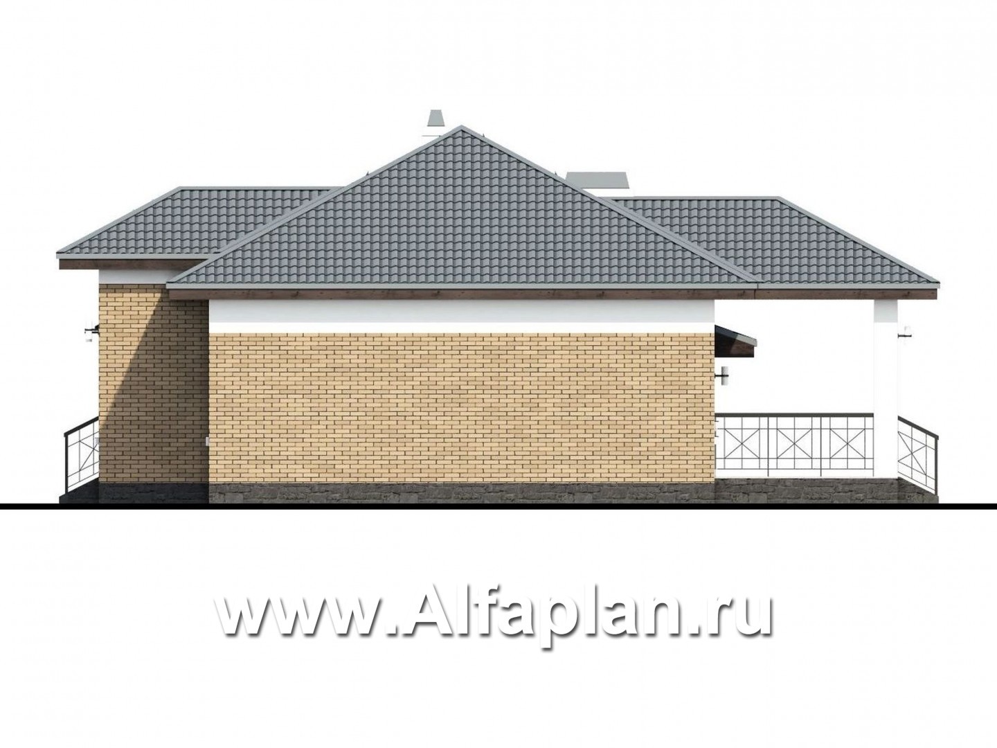 Проекты домов Альфаплан - Одноэтажный дом из кирпича «Княженика» с гаражом - изображение фасада №2