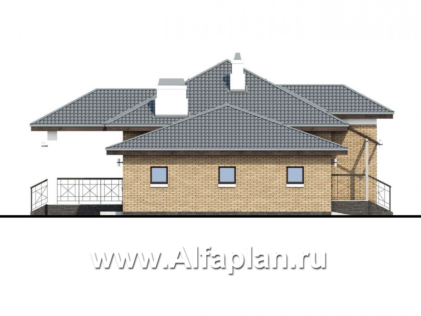 Проекты домов Альфаплан - Одноэтажный дом из кирпича «Княженика» с гаражом - изображение фасада №3