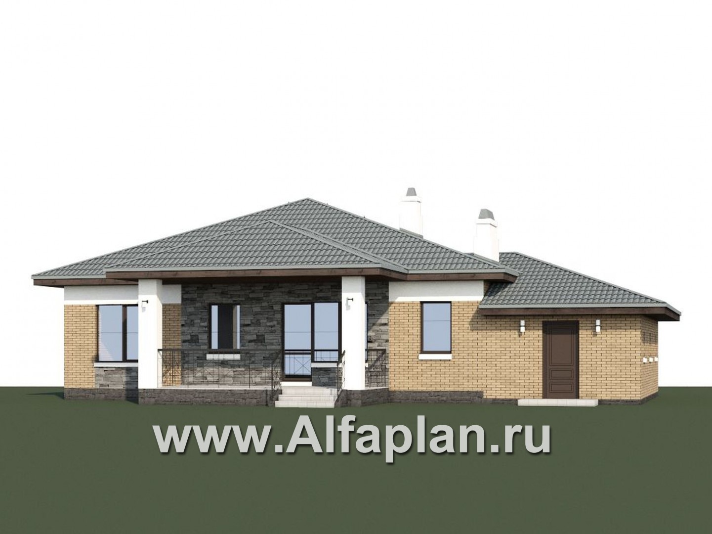 Проекты домов Альфаплан - Одноэтажный дом из кирпича «Княженика» с гаражом - дополнительное изображение №1