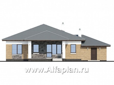 Проекты домов Альфаплан - Одноэтажный дом из кирпича «Княженика» с гаражом - превью фасада №4