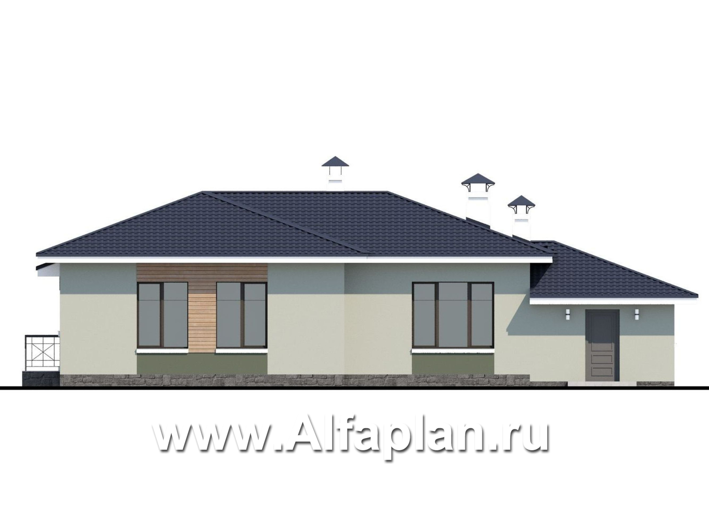 Проекты домов Альфаплан - «Теплый очаг» - компактный одноэтажный дом с гаражом - изображение фасада №4