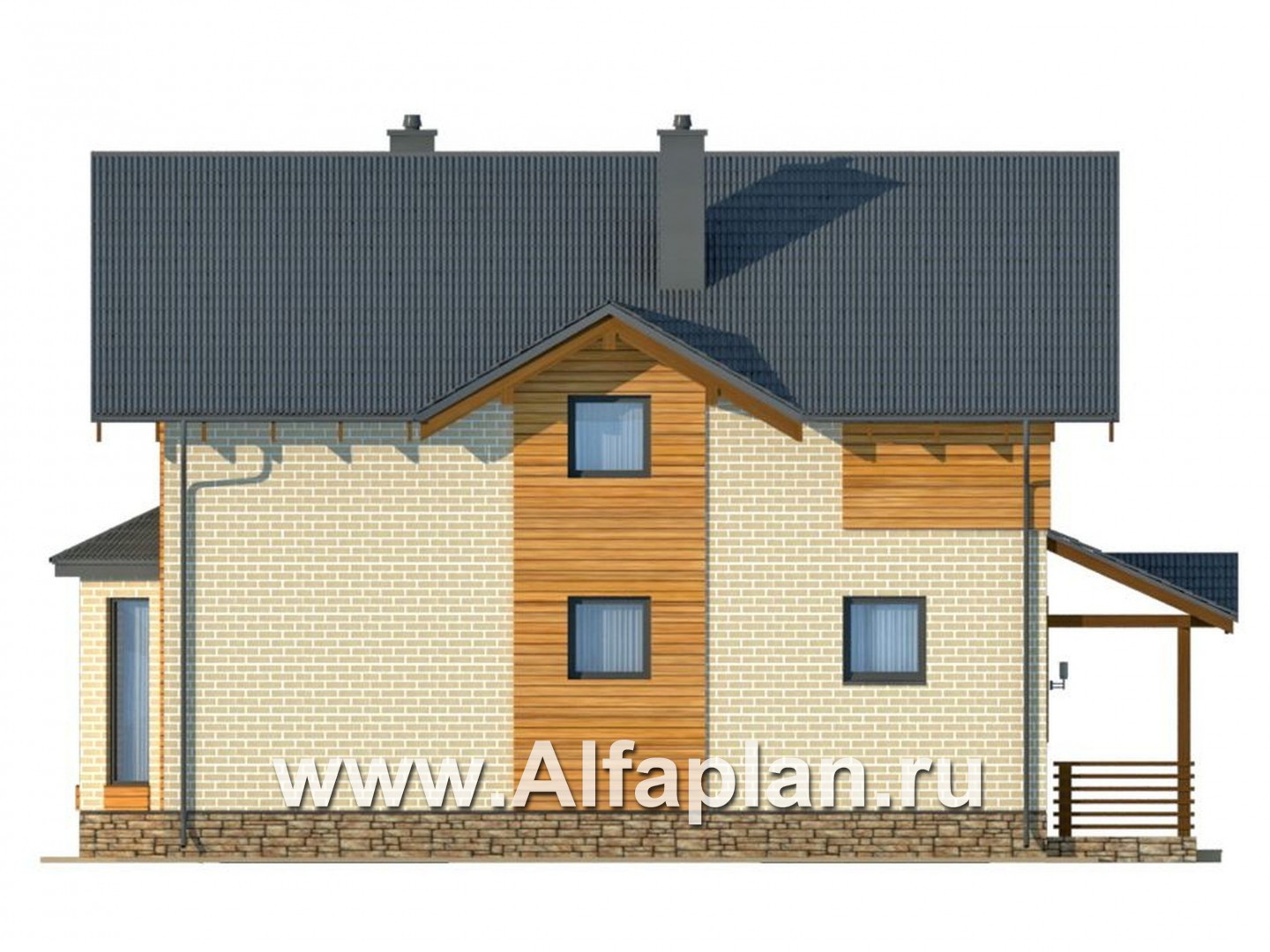 Проекты домов Альфаплан - Компактный дом из газобетона с мансардой - изображение фасада №3