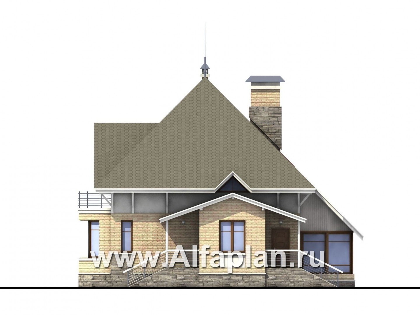 Проекты домов Альфаплан - «Петит» - проект коттеджа с пирамидальной кровлей - изображение фасада №2