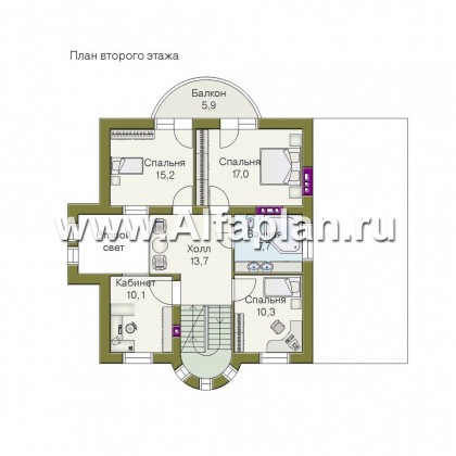 Проекты домов Альфаплан - «Барби-Холл»  - коттедж с полукруглым эркером - превью плана проекта №2
