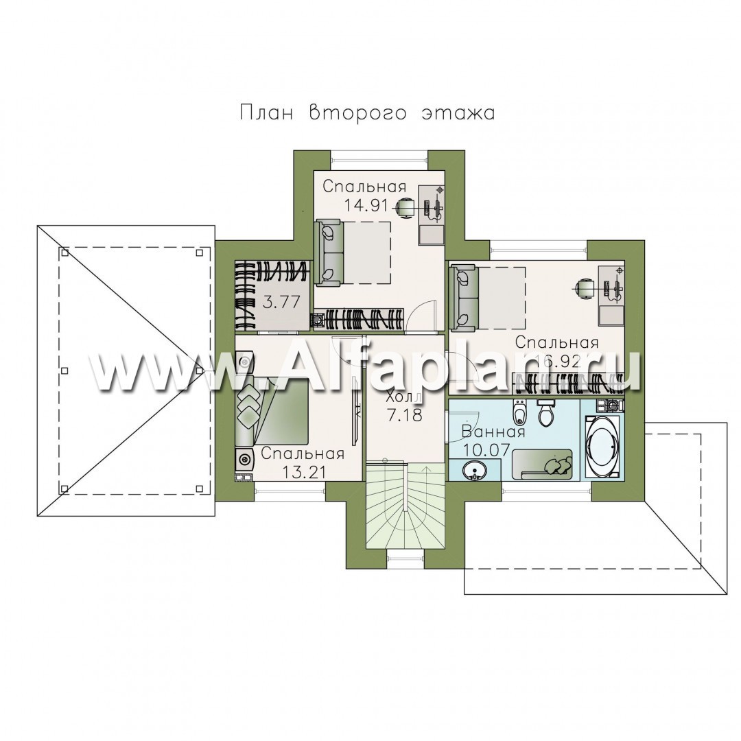 Проекты домов Альфаплан - «Жемчужина» - небольшой изысканный коттедж с навесом для машины - изображение плана проекта №2