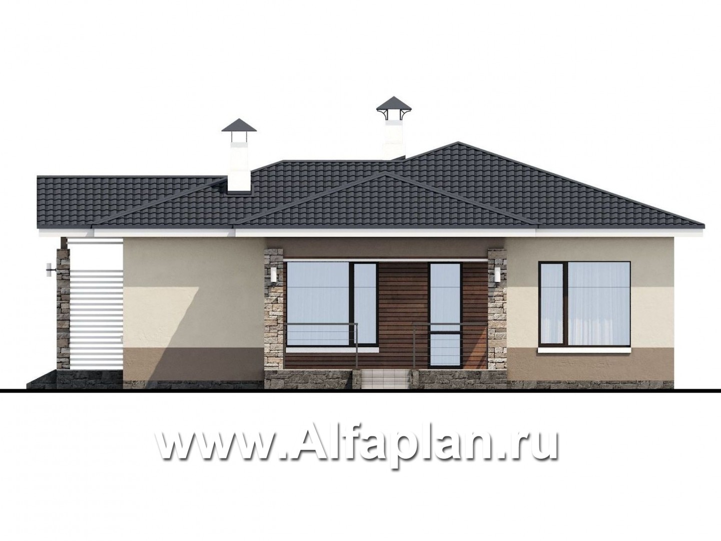 Проекты домов Альфаплан - «Мелета» - компактный и уютный одноэтажный дом с двумя спальнями - изображение фасада №2