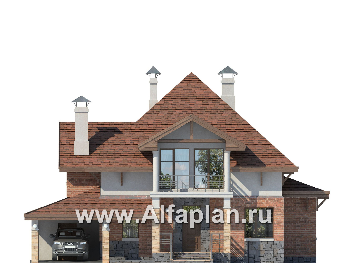 Проекты домов Альфаплан - «Брилланте» - яркий  коттедж с пирамидальной кровлей - изображение фасада №1