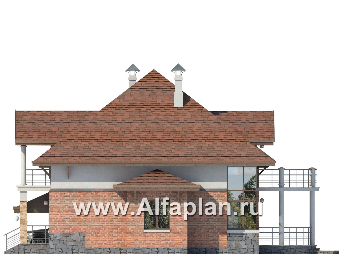Проекты домов Альфаплан - «Брилланте» - яркий  коттедж с пирамидальной кровлей - изображение фасада №2