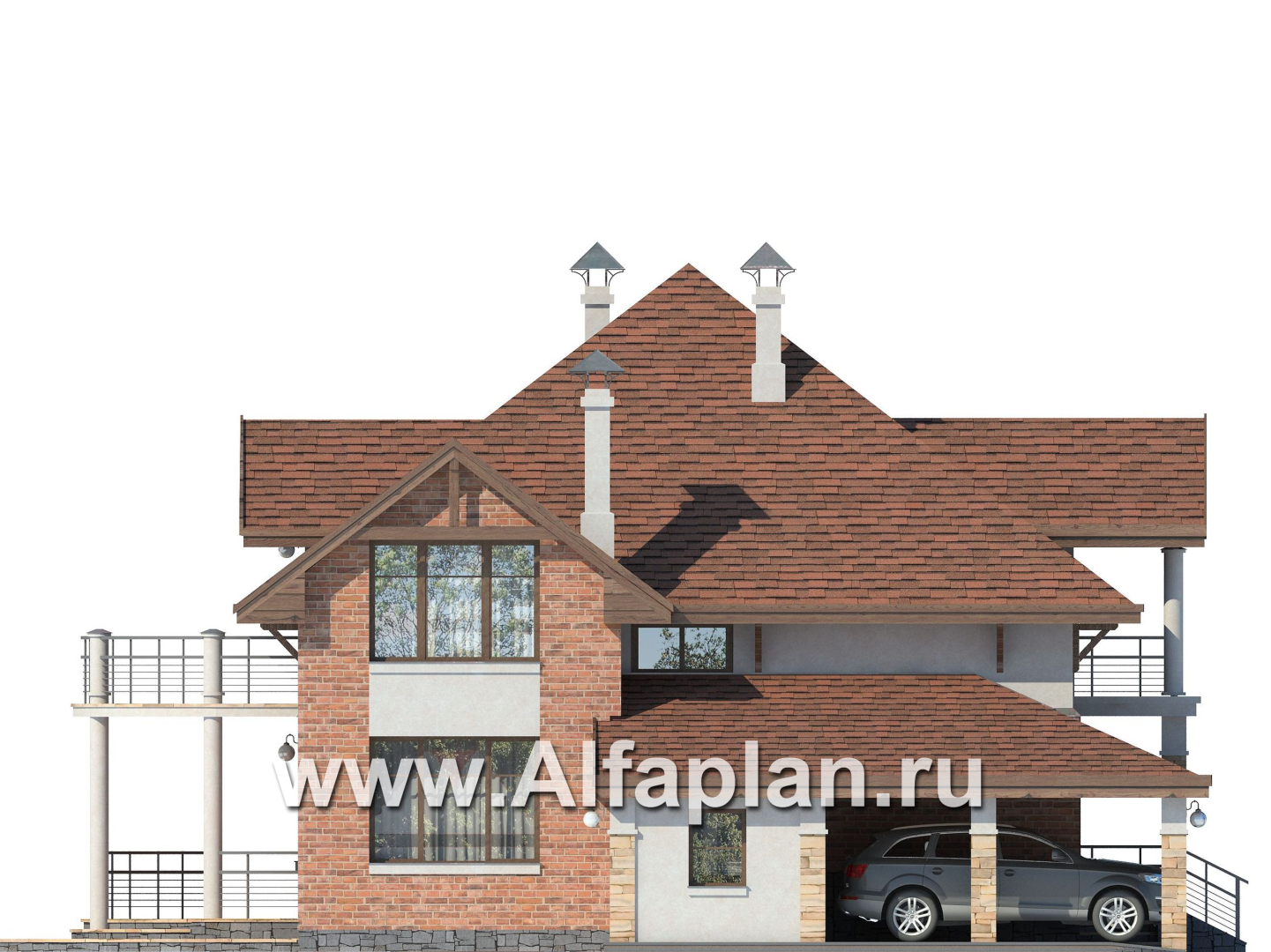 Проекты домов Альфаплан - «Брилланте» - яркий  коттедж с пирамидальной кровлей - изображение фасада №3