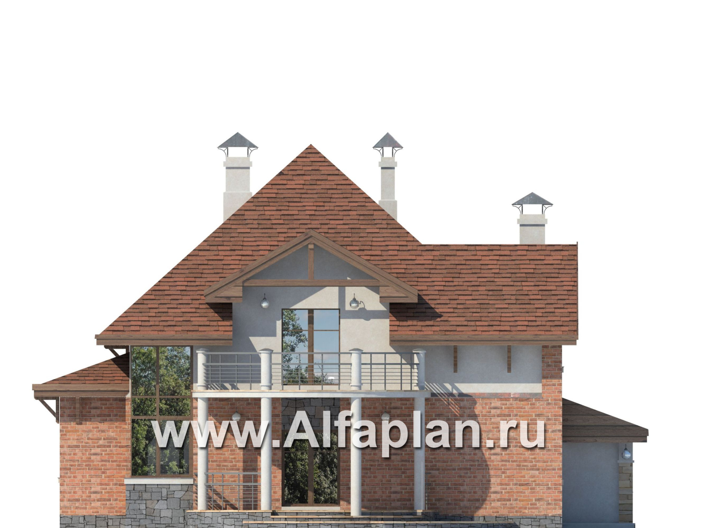 Проекты домов Альфаплан - «Брилланте» - яркий  коттедж с пирамидальной кровлей - изображение фасада №4