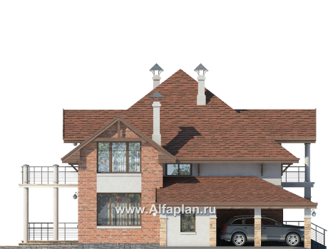 Проекты домов Альфаплан - «Брилланте» - яркий  коттедж с пирамидальной кровлей - превью фасада №3