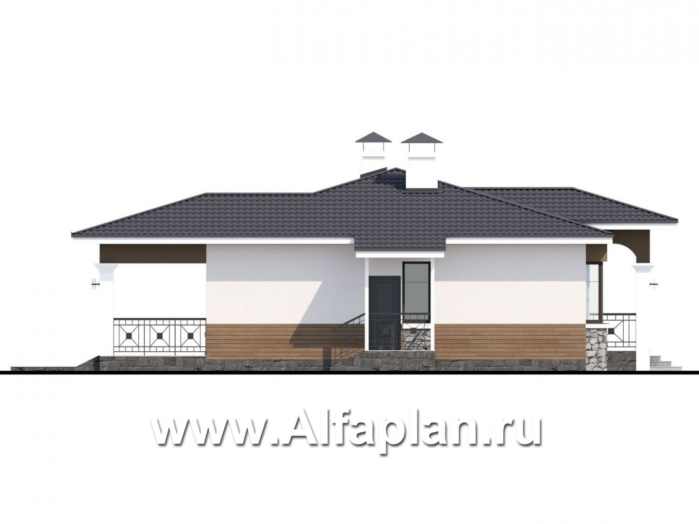 Проекты домов Альфаплан - Одноэтажный дом для небольшой семьи - изображение фасада №3