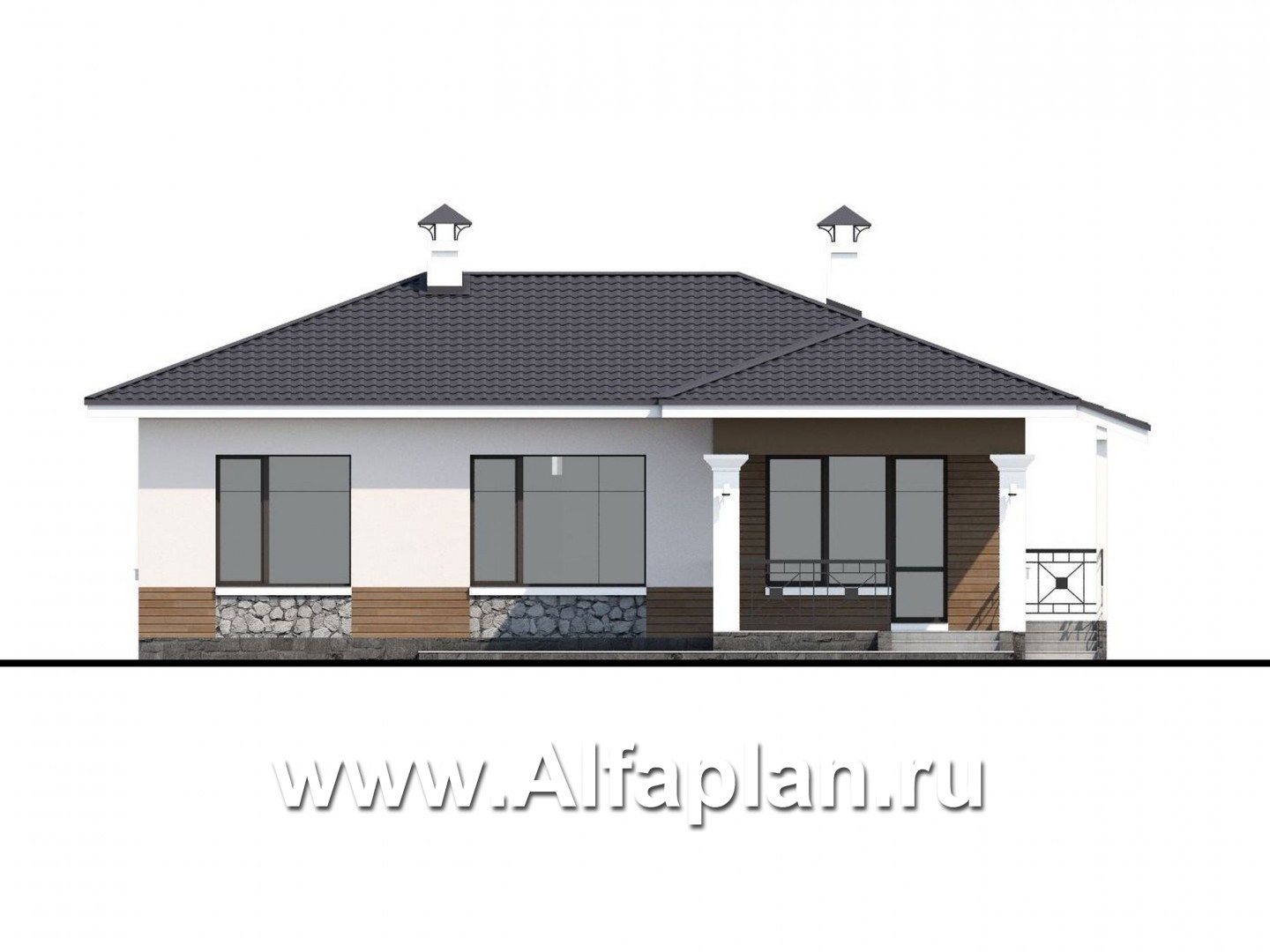 Проекты домов Альфаплан - Одноэтажный дом для небольшой семьи - изображение фасада №4