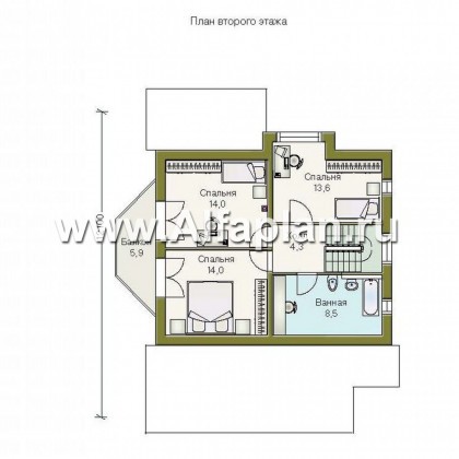 «Конформ»  - проект двухэтажного дома, из блоков, гараж на 1 авто, с цокольным этажом и верандой - превью план дома