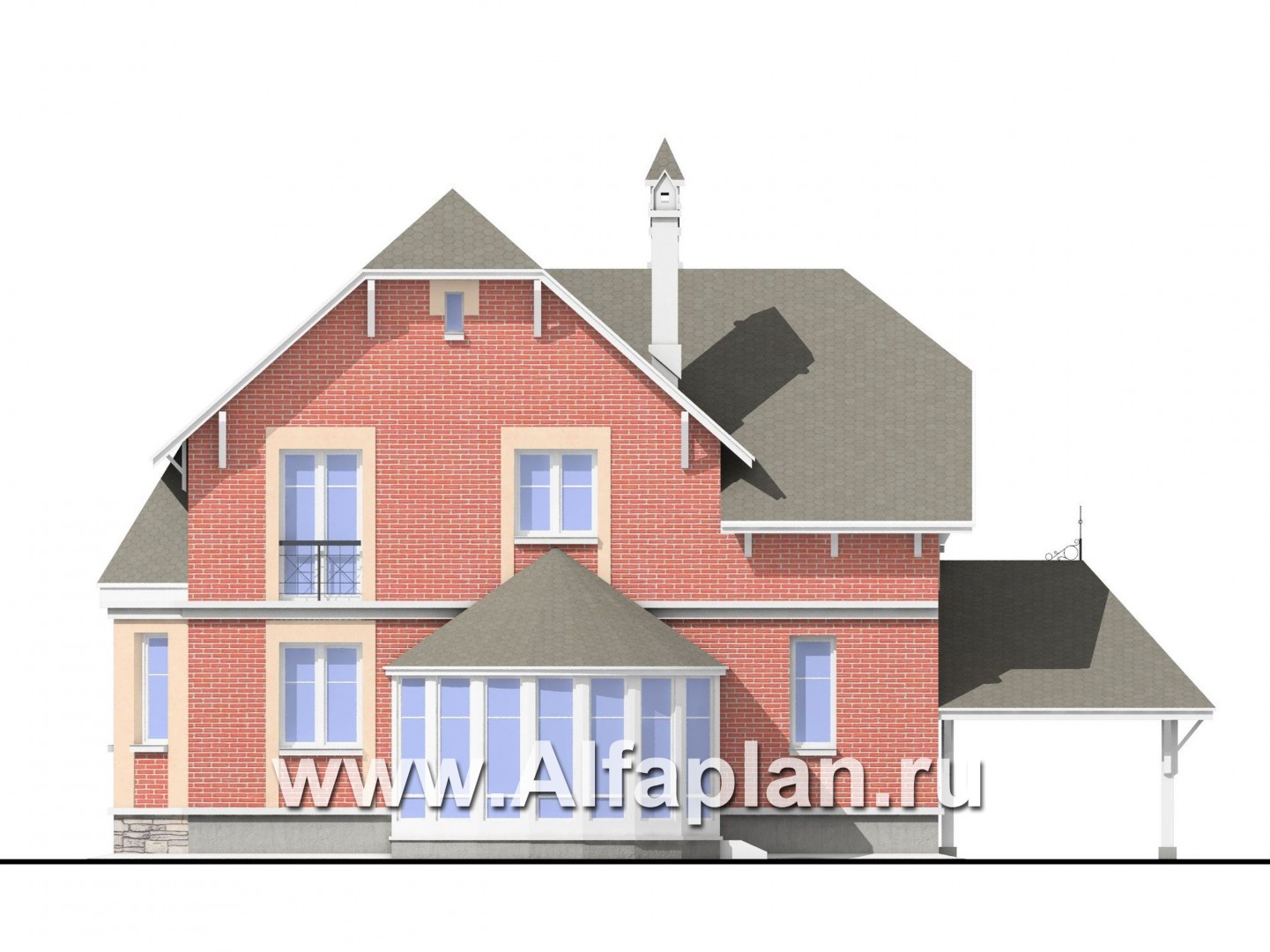 Проекты домов Альфаплан - «Фаворит» - коттедж с эркером и навесом для машины - изображение фасада №4