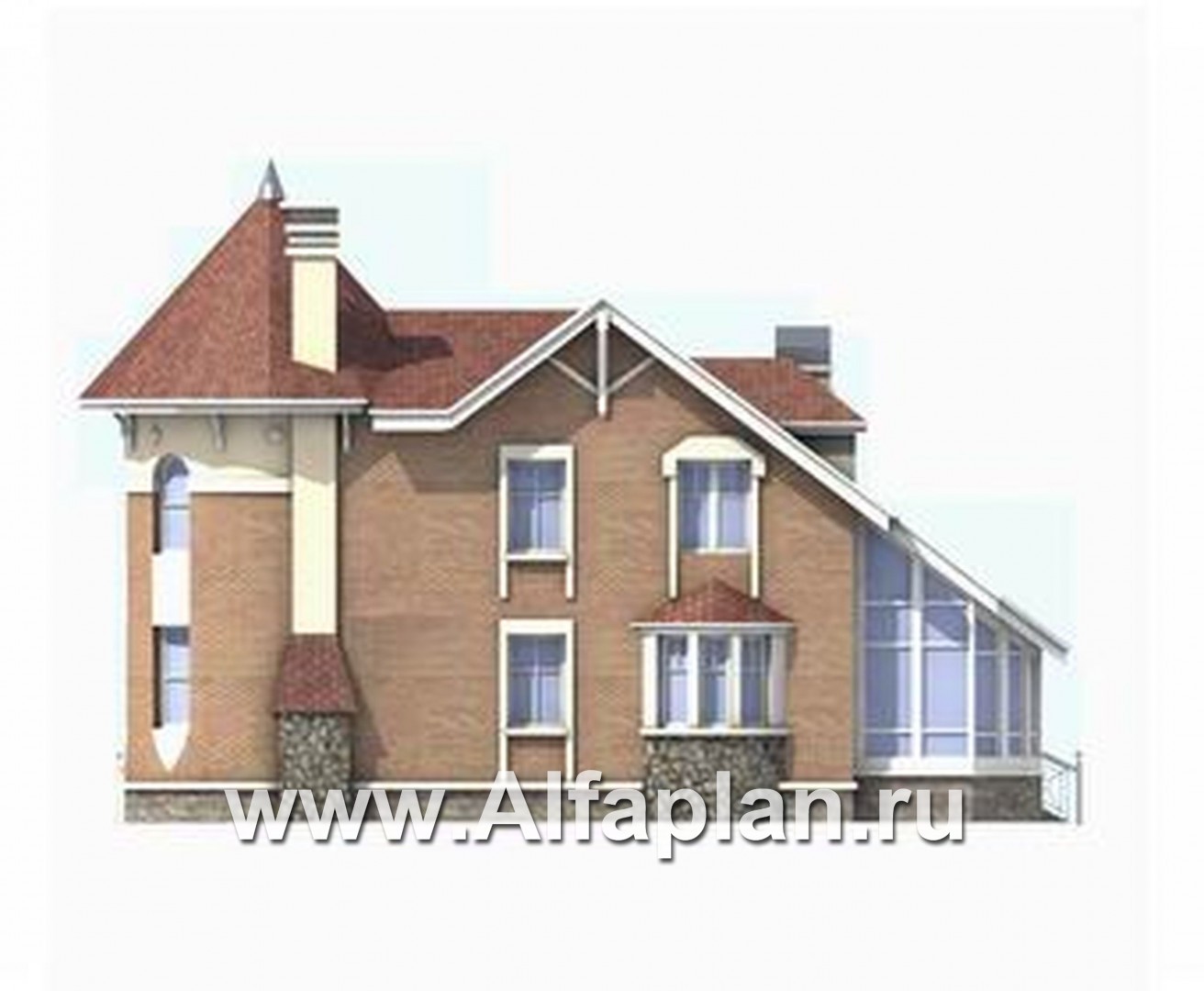 Проекты домов Альфаплан - «Брат» - дом на две семьи с угловыми «башнями» - изображение фасада №2