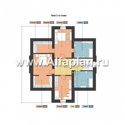 Проект дома с мансардой из газобетона, планировка 3 спальни,  в классическом стиле - превью план дома