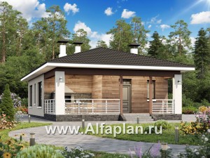 Проекты домов Альфаплан - «Мелета» - уютный одноэтажный дом с двумя спальнями - превью основного изображения