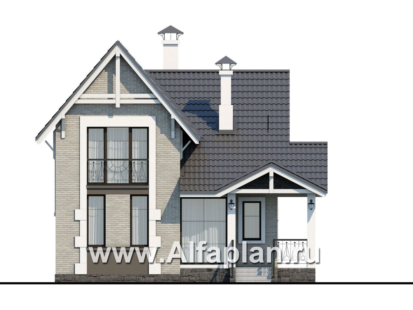 Проекты домов Альфаплан - Коттедж из кирпича «Кадет» - изображение фасада №1