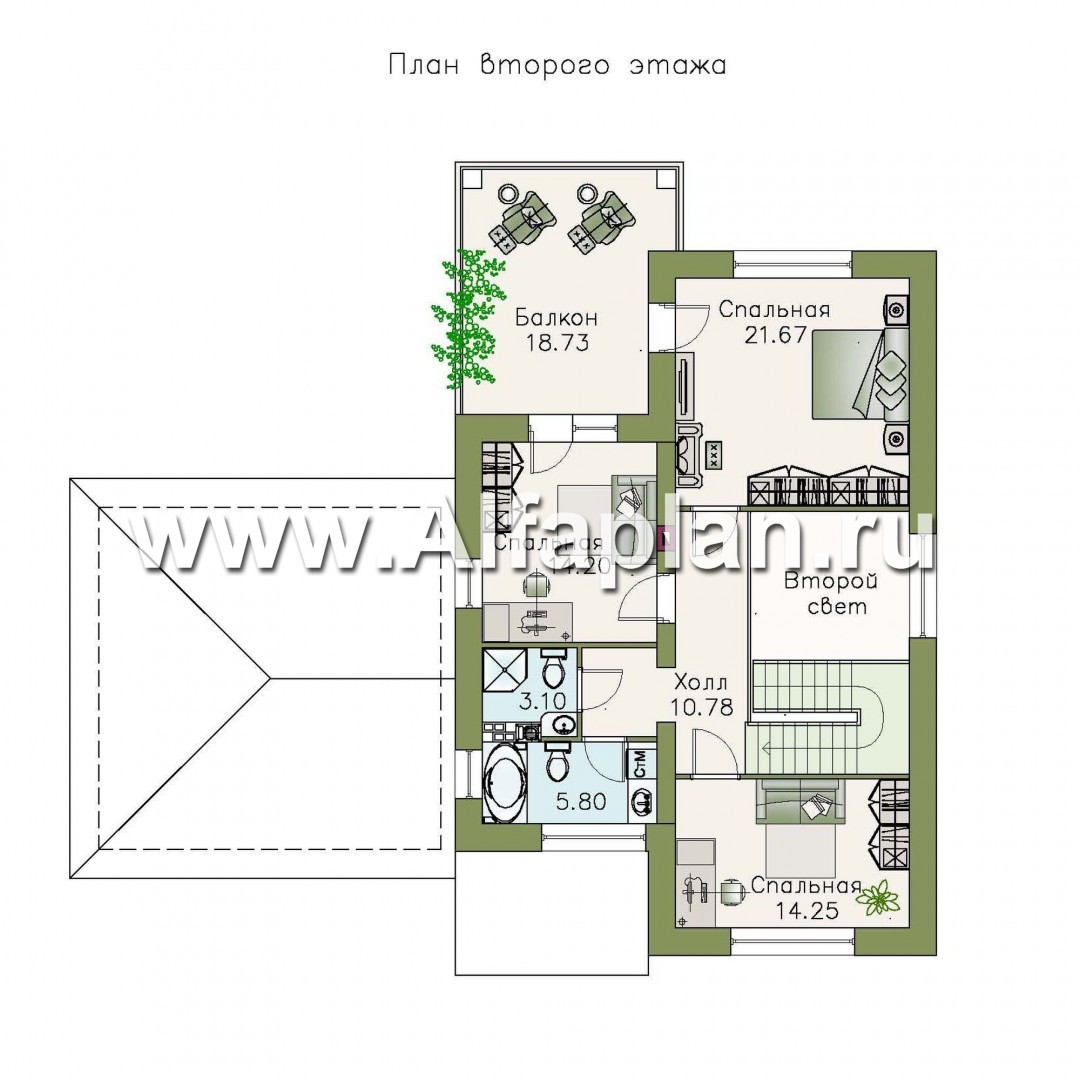 Проекты домов Альфаплан - «Монрепо» - компактный дом из блоков с гаражом-навесом на два авто - план проекта №2