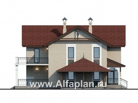 Проекты домов Альфаплан - «Монрепо» - компактный дом из блоков с гаражом-навесом на два авто - превью фасада №3