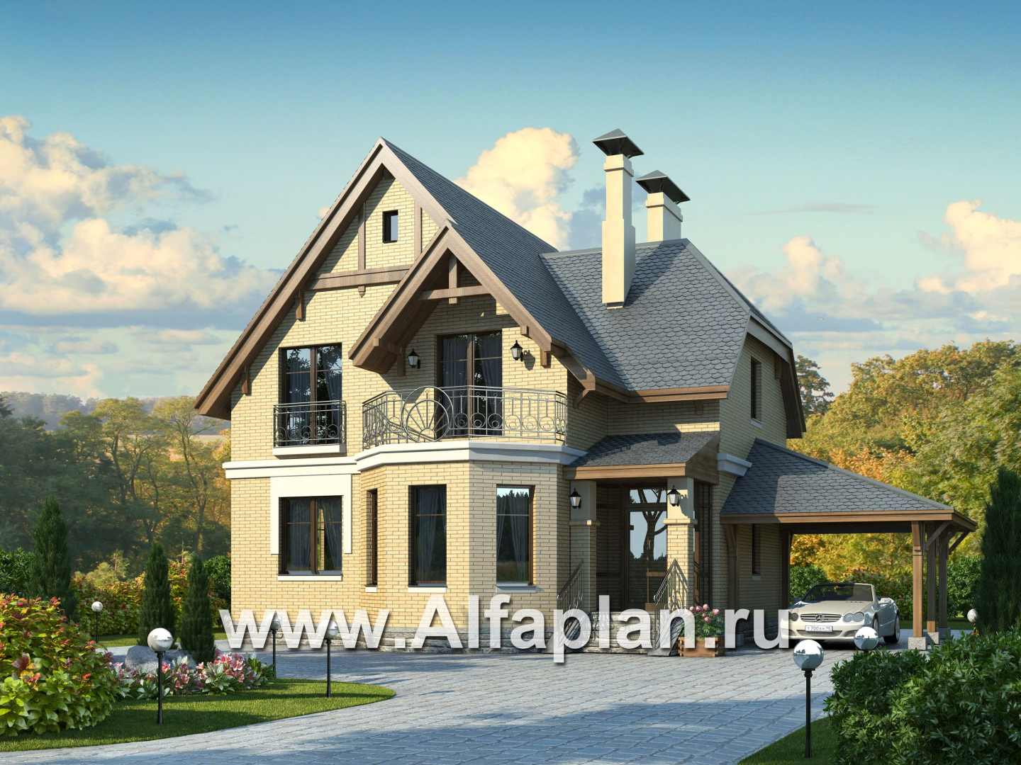 Проекты домов Альфаплан - «Шевалье» — компактный дом с балконом над эркером - дополнительное изображение №1