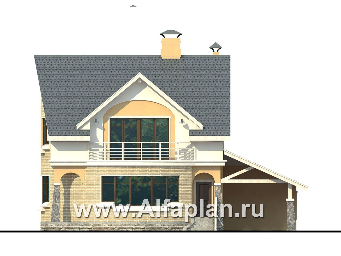 Проекты домов Альфаплан - «Боген» - оригинальный коттедж с полукруглой гостиной - изображение фасада №1