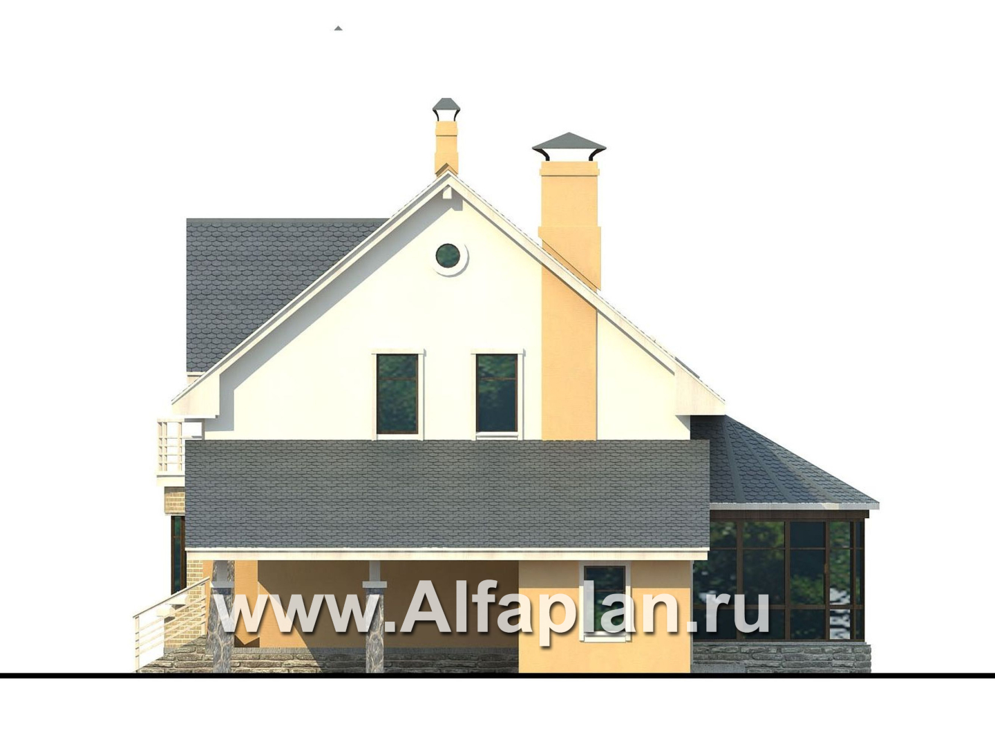 Проекты домов Альфаплан - «Боген» - оригинальный коттедж с полукруглой гостиной - изображение фасада №2