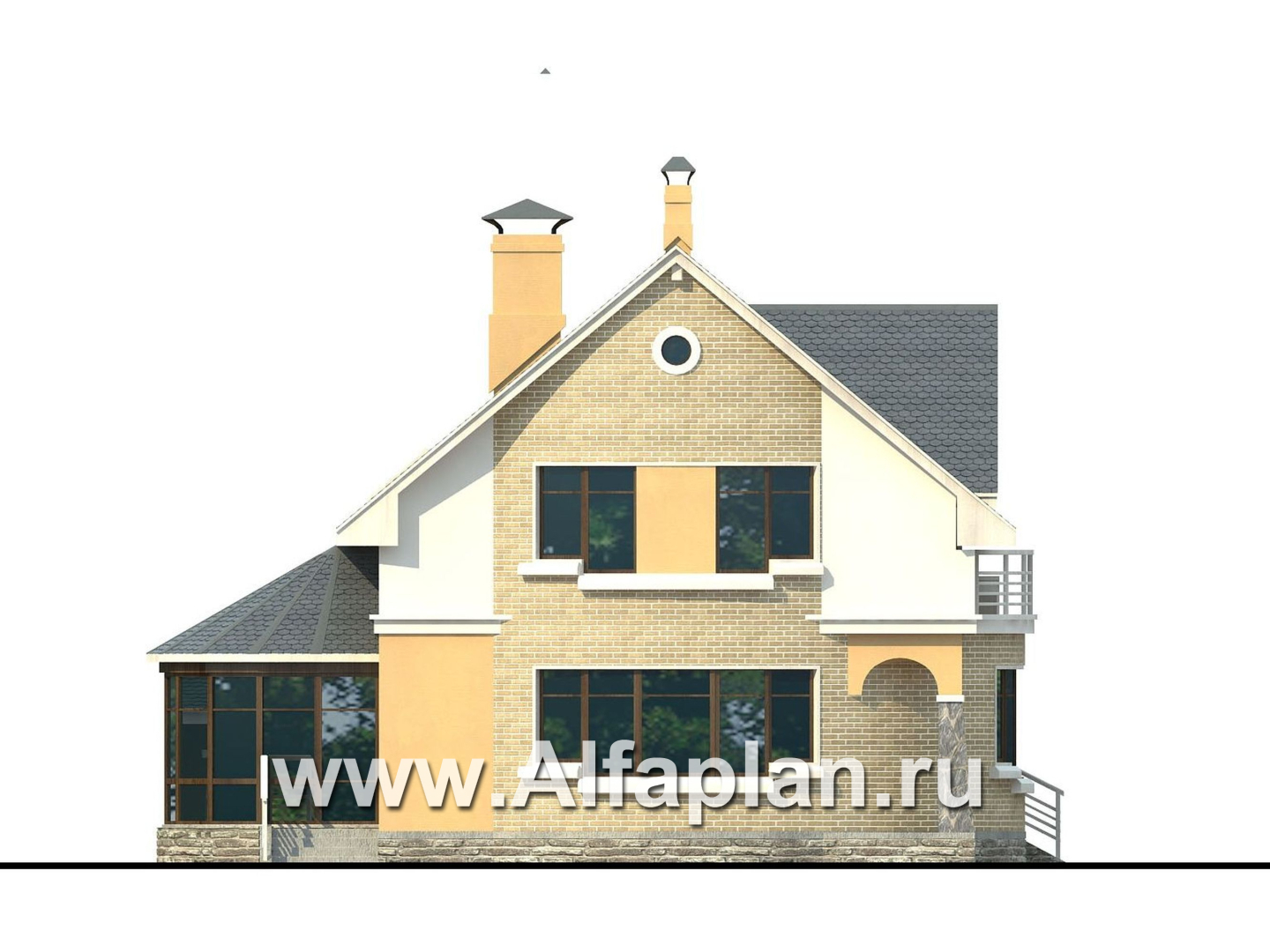 Проекты домов Альфаплан - «Боген» - оригинальный коттедж с полукруглой гостиной - изображение фасада №3