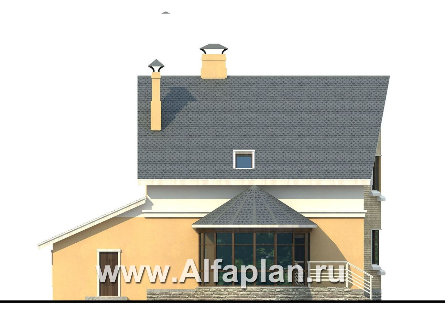Проекты домов Альфаплан - «Боген» - оригинальный коттедж с полукруглой гостиной - изображение фасада №4