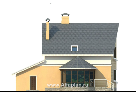 Проекты домов Альфаплан - «Боген» - оригинальный коттедж с полукруглой гостиной - превью фасада №4