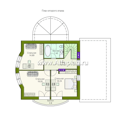 Проекты домов Альфаплан - «Боген» - оригинальный коттедж с полукруглой гостиной - превью плана проекта №2