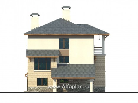 Проекты домов Альфаплан - Дом из газобетона «Аура» в современном стиле - превью фасада №3